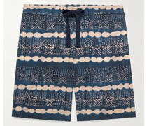 Straight-Leg Indigo-Dyed Cotton Drawstring Shorts