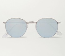 Round-Frame Silver-Tone Mirrored Sunglasses