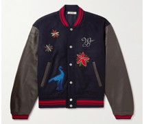 Wattierte Collegejacke aus einer Wollmischung und Leder in Patchwork-Optik