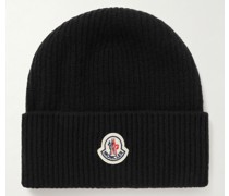 Appliquéd Ribbed Virgin Wool and Cashmere-Blend Beanie