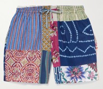 Gerade geschnittene Patchwork-Shorts aus Baumwolle mit Print und Kordelzugbund