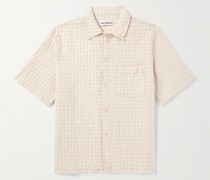 Kariertes Hemd aus Seersucker aus einer Baumwoll-Leinenmischung