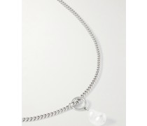 Silver-Tone and Faux Pearl Pendant Necklace