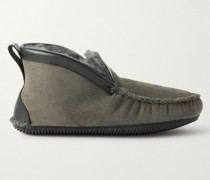 Leather-Trimmed Shearling-Lined Suede Slippers
