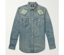 Schmal geschnittenes Jeanshemd mit Logostickerei