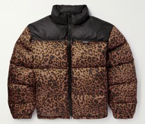 Daunenjacke aus Shell mit Logoapplikation und Leopardenprint