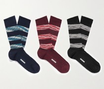 Set aus drei Paar Socken aus einer Stretch-Baumwollmischung mit Streifen