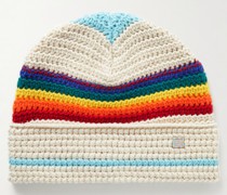 Logo-Appliquéd Striped Crochet-Knit Wool Beanie