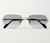 Rahmenlose Sonnenbrille aus Azetat mit goldfarbenen Details