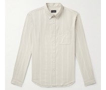 Schmal geschnittenes Hemd aus gestreiftem Baumwollflanell mit Button-Down-Kragen