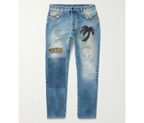Gerade geschnittene Jeans mit Applikation in Distressed-Optik