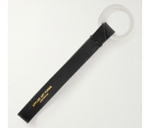 FU3-5 Schlüsselanhänger aus Leder mit Logoprint und stahlgrauem Detail