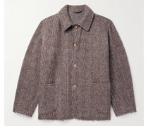Jacke aus Woll-Tweed mit Fischgratmuster in Distressed-Optik