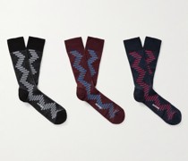 Set aus drei Paar Socken aus einer Baumwollmischung in Häkelstrick