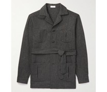 Jacke aus einer Schurwoll-Kaschmirmischung mit Fischgratmuster und Gürtel