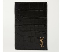 Logo-Appliquéd Croc-Effect Leather Billfold Wallet