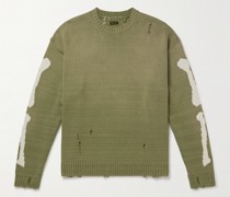 5G Pullover aus einer Baumwollmischung in Distressed-Optik mit Intarsienmuster