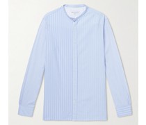 Gaston Grandad-Collar Striped Organic Cotton-Poplin Shirt