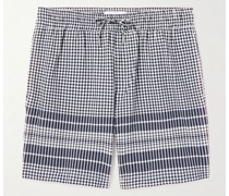 Gerade geschnittene Shorts aus Seersucker aus einer Baumwollmischung mit Gingham-Karo und Kordelzugbund