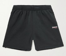 Weit geschnittene Shorts aus Baumwoll-Jersey mit Logostickerei in Distressed-Optik