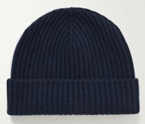 Beanie aus Kaschmir in Rippstrick