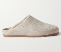 Suede-Trimmed Shearling-Lined Recycled Wool Slippers