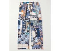 Baumwollhose mit Kordelzugbund und Stickereien in Patchwork-Optik