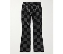 Bootcut Checked Suede and Leather Trousers