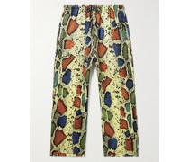Gerade geschnittene Hose aus Lyocell-Twill mit Kordelzugbund und Schlangenprint