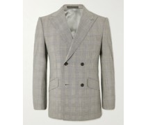 Double-Breasted Prince of Wales Checked Wool Blazer