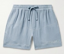 Vacation gerade geschnittene Shorts aus Baumwollgaze mit Kordelzugbund und Logostickerei