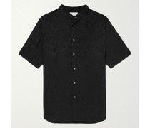 Grandad-Collar Silk-Jacquard Shirt