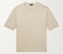 T-Shirt aus einer Mischung aus Seide, Leinen und Kaschmir mit Fischgratmuster
