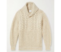 Pullover aus Donegal-Wolle mit Zopfstrickmuster und Schalkragen
