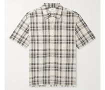 Camp-Collar Checked Crinkled-Voile Shirt