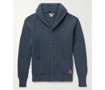 Cardigan aus einer Wollmischung mit Schalkragen in Rippstrick