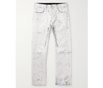 Gerade geschnittene Jeans aus beschichtetem Stretch-Denim mit Verzierungen