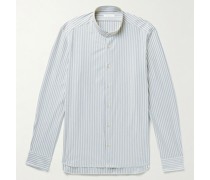 Grandad-Collar Striped Cotton-Blend Shirt