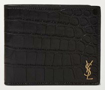Portemonnaie aus Leder mit Krokodileffekt und Logoapplikationen