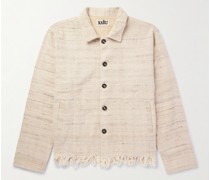 Verkürzte Jacke aus einer Baumwoll-Seidenmischung mit Fransen