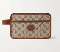 Merida Leather-Trimmed Monogrammed Coated-Canvas Pouch