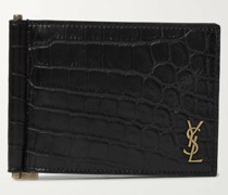 Logo-Appliquéd Croc-Effect Leather Billfold Wallet with Money Clip