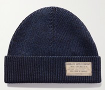 Beanie aus Baumwolle in Rippstrick mit Logoapplikation