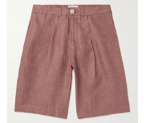 Gerade geschnittene Shorts aus Leinen mit Streifen und Falten