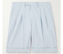 Gerade geschnittene Shorts aus gestreifter Baumwolle mit Falten