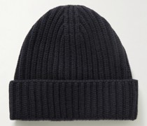 Beanie aus Kaschmir in Rippstrick