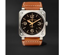 BR 03-92 Golden Heritage Automatic 42 mm Uhr aus Stahl mit Lederarmband, Ref.- Nr. BR0392‐ST‐G-HE/SCA