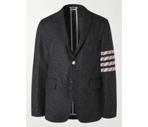 Navy Slim-Fit Unstructured Striped Donegal Wool-Tweed Blazer