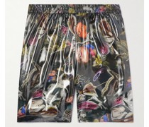 Gerade geschnittene Shorts aus Satin mit Print in Metallic-Optik