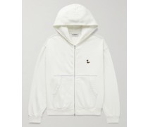 Kapuzenjacke aus Baumwoll-Jersey mit Reißverschluss und Logoapplikation in Stückfärbung